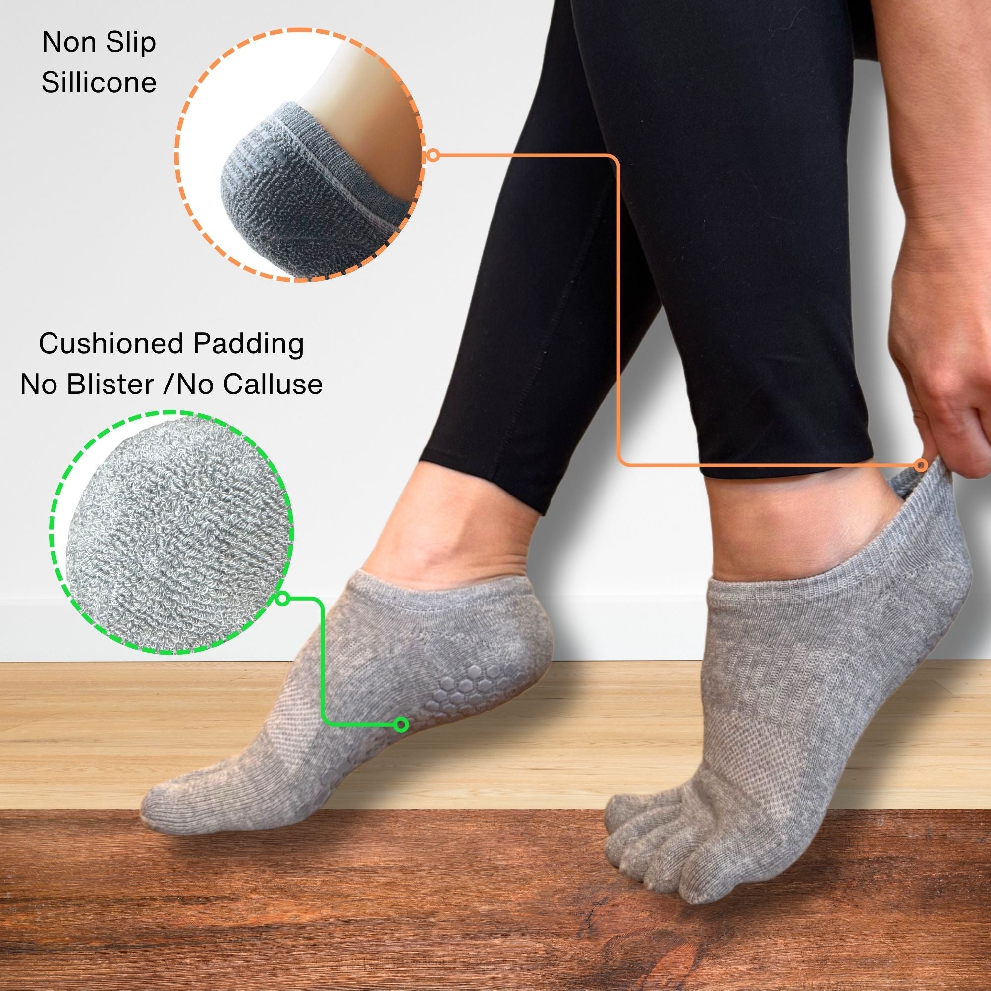 3 Pairs Pilates Grip Toe Socks