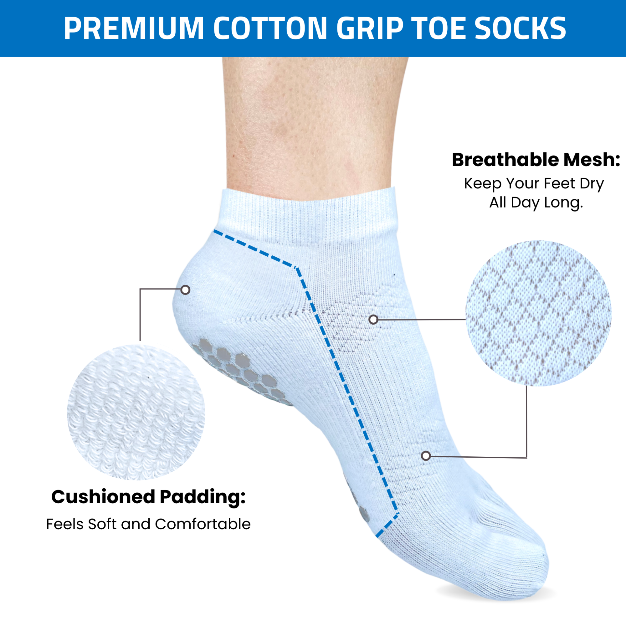 3 Pairs Ankle Grip Toe Socks with Cushion