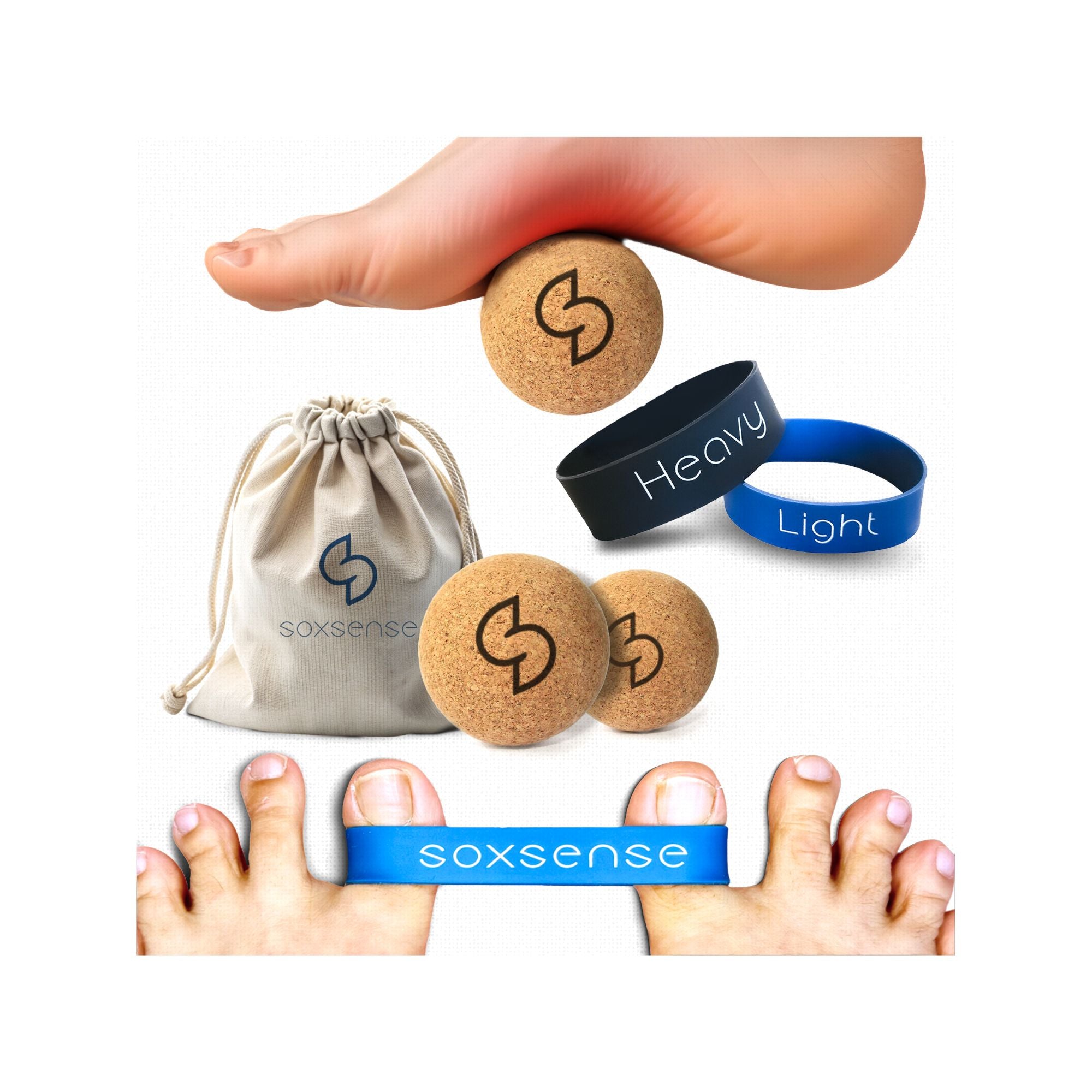 5 PCS Cork Foot Massage Ball & Toe Stretching Bands Set